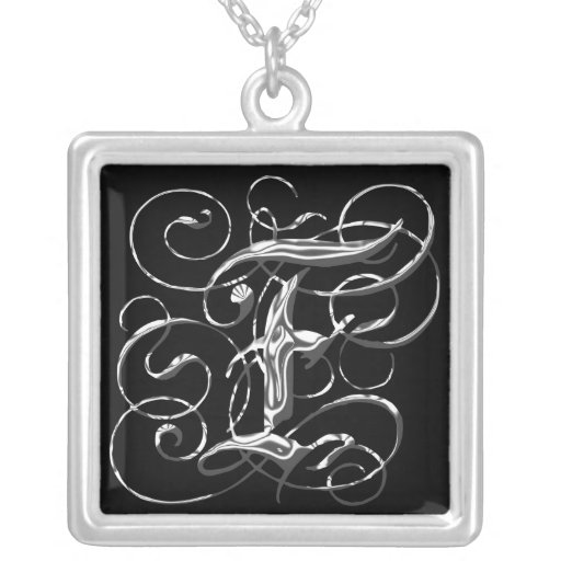 F Black Silver Monogram Initial Pendant F
