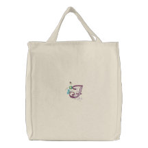 F monogram floral butterfly embroidered tote bag