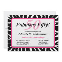 Fabulous 50 Zebra Print & Pink Birthday Invites