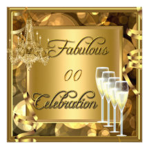 Fabulous Any Age Celebration Gold Champagne Invite