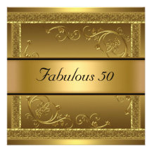 Fabulous at 50 Birthday Party Gold Invitation