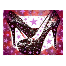 Fabulous Glamourous Pink Purple High Heels Stars Postcards