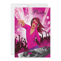 Fabulous Pink Lady DJ Party Personalized Invitation