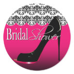 Fabulous Scalloped Damask Stiletto Bridal Shower Round Sticker