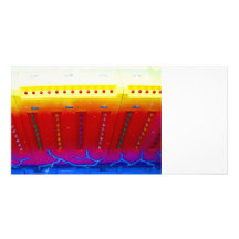 fair ride red yellow blue w lights close up photo greeting card