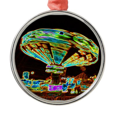 Fair ride Swings Blur Black and Neon Christmas Ornaments by SusansZooCrew