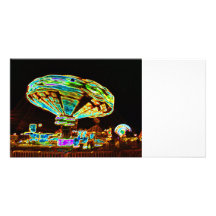 Fair ride Swings Blur Black and Neon Personalized Photo Card