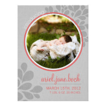 Faire-part de bébé de corail et de gris |