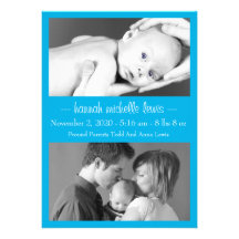 Faire-part de bébé de duo de photo nouveau (bleu)