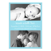Faire-part de bébé de duo de photo nouveau (bleu-c