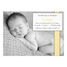 Faire-part de bébé de modèle photo - jaune