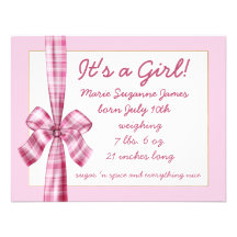 Faire-part de bébé pour arc rose de photo de fille