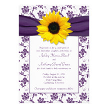 Faire-part de mariage blanc pourpre de tournesol d