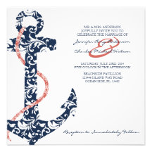 Faire-part de mariage de plage de marine et d'ancr