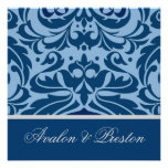 Faire-part de mariage élégant de damassé bleue et 