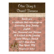 Faire-part de mariage étincelant de rose de girafe invitations