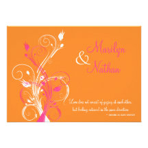 Faire-part de mariage floral blanc rose orange