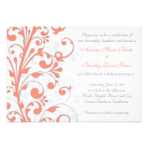 Faire-part de mariage floral de corail, de gris, e