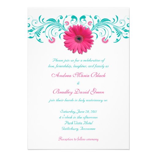 Faire-part de mariage floral de marguerite rose de