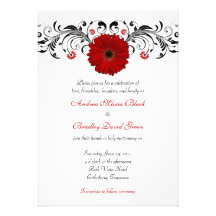 Faire-part de mariage floral de marguerite rouge d