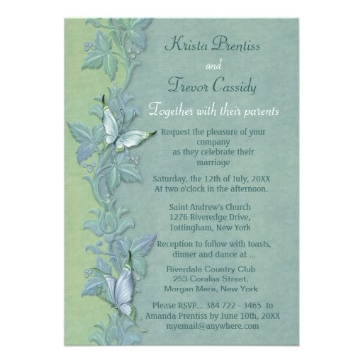 Faire-part de mariage floral en pastel de papillon