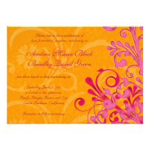 Faire-part de mariage floral orange et rose vibran