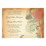 Faire-part de mariage floral rouge-brun vintage de