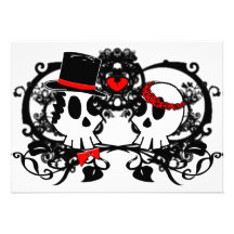 Faire-part de mariage gothique de crânes