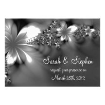 Faire-part de mariage gris de fleur blanche