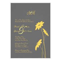 Faire-part de mariage jaune et gris 5x7 de fleurs 
