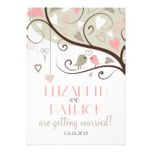 Faire-part de mariage rose et gris de perruches