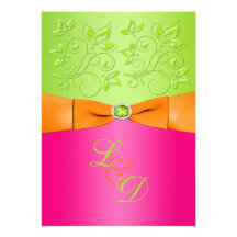 Faire-part de mariage rose, orange, vert de monogr