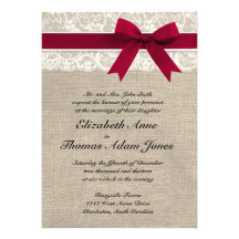 Faire-part de mariage rouge de toile de jute de ru