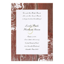 Faire-part de mariage rouge en bois de grange de p