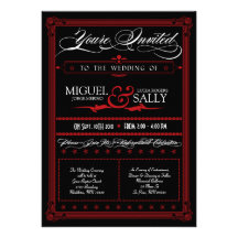 Faire-part de mariage rouge et noir de style d'aff