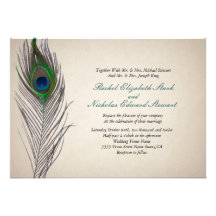 Faire-part de mariage vintage de paon