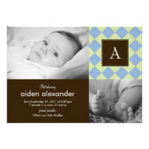 Faire-part de naissance à motifs de losanges chic 