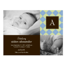 Faire-part de naissance à motifs de losanges chic  carte postale