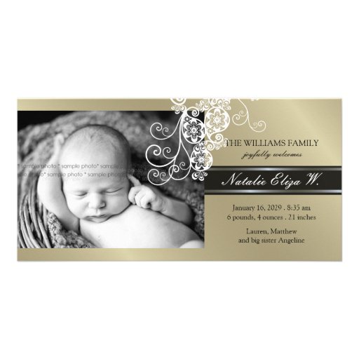 Faire-part de naissance chic de bébé de fleur flor cartes avec photo