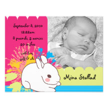 Faire-part de naissance de fille de lapin