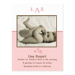 Faire-part de naissance de photo de monogramme de  carte postale