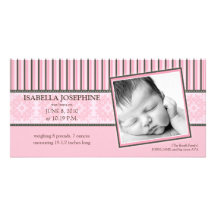 Faire-part de naissance de roses pâles de damassé  photocartes personnalisées