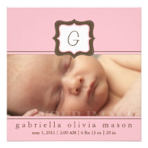 Faire-part de naissance initial rose