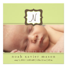 Faire-part de naissance initial vert