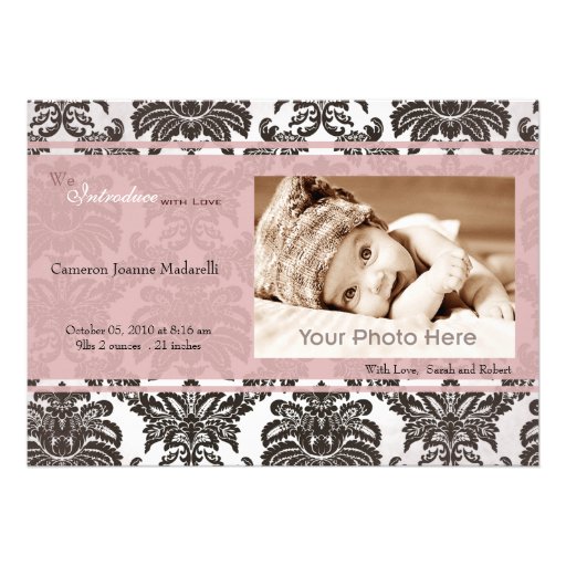 Faire-part de naissance noir rose vintage classiqu