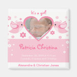 Faire-part de naissance rose de bébé de photo d'in magnets pour réfrigérateur