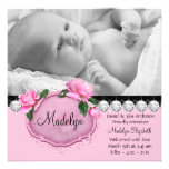 Faire-part de naissance rose de photo de noir de r