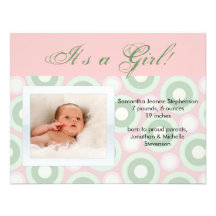 Faire-part de naissance rose/vert de photo de cerc
