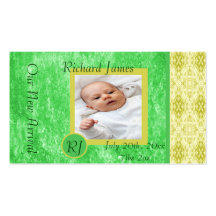 Faire-part de naissance vert et jaune de bébé modèles de cartes de visite