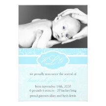 Faire-part sophistiqué de bébé (bleu-clair)